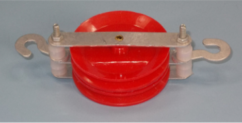 Two Pulleys in Alignment with Metal Frame and Hooks
